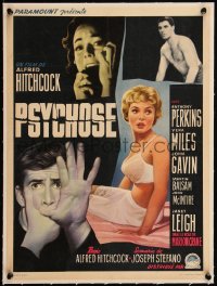 5h0692 PSYCHO linen Belgian 1960 montage of Janet Leigh, Anthony Perkins, Miles & Gavin, Hitchcock