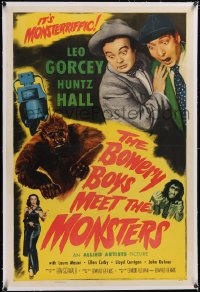 5h0452 BOWERY BOYS MEET THE MONSTERS linen 1sh 1954 Huntz Hall & Leo Gorcey with wacky ape & robot!