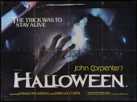 5h0316 HALLOWEEN British quad 1979 Carpenter classic, different image of Nancy Kyes attacked!