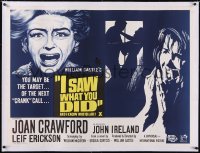 5h0392 I SAW WHAT YOU DID linen British quad 1965 Joan Crawford, Castle, you may be next, very rare!