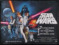 5h0343 STAR WARS British quad 1978 A New Hope, George Lucas sci-fi, art by Tom William Chantrell!