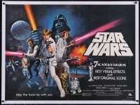 5h0396 STAR WARS linen British quad 1978 A New Hope, George Lucas, art by Tom William Chantrell!
