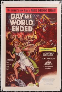 5h0461 DAY THE WORLD ENDED linen 1sh 1956 Roger Corman, great art of sexy Lori Nelson & wacky monster!