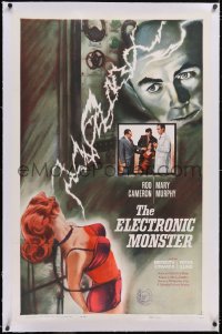 5h0463 ELECTRONIC MONSTER linen 1sh 1960 Cameron, censored art of sexy girl shocked by electricity!