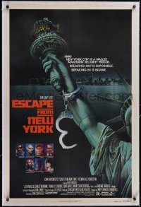 5h0464 ESCAPE FROM NEW YORK linen advance 1sh 1981 Carpenter, Watts art of handcuffed Lady Liberty!