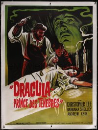 5h0356 DRACULA PRINCE OF DARKNESS linen French 1p R1970s art of Christopher Lee + Keir driving stake