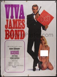 5h0117 GOLDFINGER French 1p R1970 art of Sean Connery as James Bond with near-naked woman!