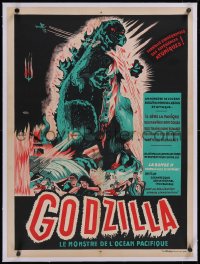 5h0378 GODZILLA linen French 24x32 R1950s Gojira, sci-fi classic, completely different art by Poucel!