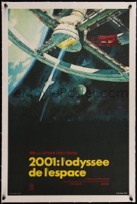 5h0526 2001: A SPACE ODYSSEY linen French 15x23 R1980s Kubrick, Bob McCall art of space wheel!