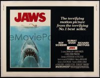 5h0534 JAWS linen 1/2sh 1975 great art of Steven Spielberg's classic shark attacking sexy swimmer!