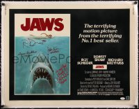 5h0535 JAWS signed linen 1/2sh 1975 by Richard Dreyfuss, Susan Backlinie, Jeff Kramer AND Fielding!