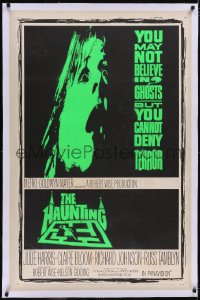 5h0472 HAUNTING linen 1sh 1963 cool green dayglo image of scared Julie Harris over the title!