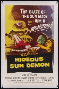 5h0474 HIDEOUS SUN DEMON linen 1sh 1959 the blaze of the sun made Robert Clarke a monster, cool art!