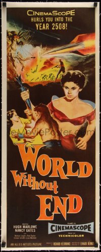 5h0524 WORLD WITHOUT END linen insert 1956 CinemaScope's first sci-fi thriller, Reynold Brown art!