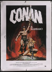 5h0359 CONAN THE BARBARIAN linen Italian 1p 1982 Schwarzenegger & sexy Sandahl Bergman by Casaro!
