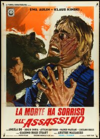 5h0148 DEATH SMILES ON A MURDERER Italian 1p 1973 wild art of cat tearing Klaus Kinski to shreds!