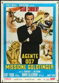 5h0156 GOLDFINGER Italian 1p R1980s art of Sean Connery as James Bond + sexy golden Shirley Eaton!