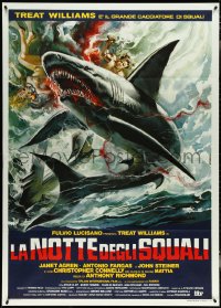 5h0171 NIGHT OF THE SHARKS Italian 1p 1988 La notte degli squali, cool bloody art by Sandro Symeoni!