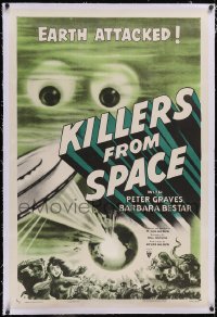 5h0484 KILLERS FROM SPACE linen 1sh 1954 bulb-eyed men invade Earth from flying saucers, cool art!