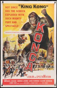 5h0486 KONGA linen 1sh 1961 great artwork of giant angry ape terrorizing city by Reynold Brown!