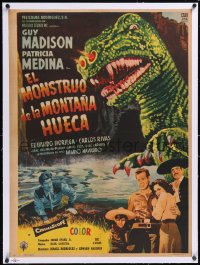 5h0397 BEAST OF HOLLOW MOUNTAIN linen Mexican poster 1957 art of dinosaur monster with bloody claws!