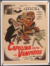 5h0398 CAPULINA CONTRA LOS VAMPIROS linen Mexican poster 1971 wonderful Cabral vampire art!