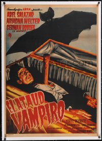 5h0400 EL ATAUD DEL VAMPIRO linen Mexican poster 1958 cool art of vampire German Robles in coffin!