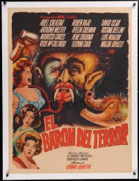 5h0401 EL BARON DEL TERROR linen Mexican poster 1962 great art of monster & scared girls, ultra rare!