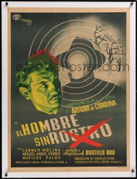 5h0402 EL HOMBRE SIN ROSTRO linen Mexican poster 1950 Renau art of Arturo de Cordova + masked man!