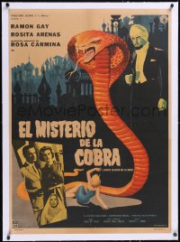 5h0404 EL MISTERIO DE LA COBRA linen Mexican poster 1960 Ramon Gay, cool art of giant snake, rare!