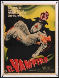 5h0408 EL VAMPIRO linen Mexican poster 1957 cool art of vampire carrying sexy bitten woman, rare!