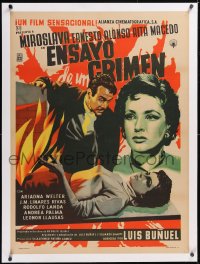 5h0409 ENSAYO DE UN CRIMEN linen Mexican poster 1955 Luis Bunuel, art of Miroslava & Alonso, rare!