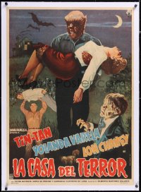 5h0413 LA CASA DEL TERROR linen Mexican poster 1960 Tin-Tan, Lon Chaney Jr., Varela, cool werewolf!
