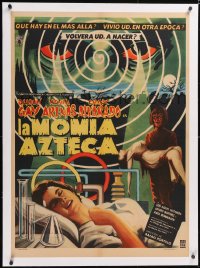 5h0418 LA MOMIA AZTECA linen Mexican poster 1957 Ramon Gay, really cool mummy horror artwork!