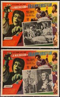 5h0542 CURSE OF FRANKENSTEIN 8 linen Mexican LCs 1957 Hammer, Peter Cushing, monster Christopher Lee!