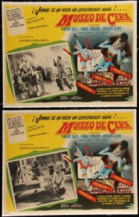 5h0546 HOUSE OF WAX 8 linen Mexican LCs R1960s cool monster scenes + great 3-D border artwork!