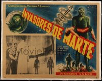 5h0555 INVADERS FROM MARS linen Mexican LC R1960s great art of alien carrying woman + alien inset!