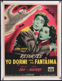 5h0436 YO DORMI CON UN FANTASMA linen Mexican poster 1949 Juanino art of Resortes, Zea & ghost, rare!