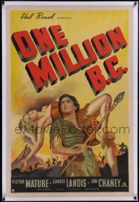 5h0498 ONE MILLION B.C. linen 1sh 1940 wonderful art of Victor Mature w/Carole Landis, beyond rare!
