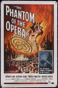 5h0499 PHANTOM OF THE OPERA linen 1sh 1962 Hammer horror, Herbert Lom, cool art by Reynold Brown!