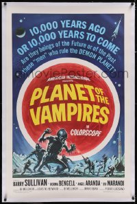5h0502 PLANET OF THE VAMPIRES linen 1sh 1965 Mario Bava, beings of the future who rule demon planet!