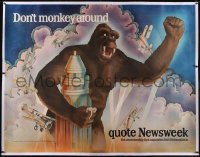 5h0353 NEWSWEEK linen 47x60 advertising poster 1970s White art of King Kong on Empire State Building!