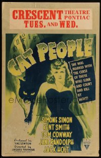 5h0079 CAT PEOPLE WC 1942 Val Lewton classic, full-length art of sexy Simone Simon & giant feline!