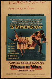 5h0085 HOUSE OF WAX 3D WC 1953 cool 3-D artwork of monster & sexy girls kicking off the movie screen!