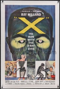 5h0522 X: THE MAN WITH THE X-RAY EYES linen 1sh 1963 Ray Milland strips souls & bodies, cool art!