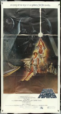 5j0664 STAR WARS 3sh 1977 George Lucas classic sci-fi epic, great montage art by Tom Jung!