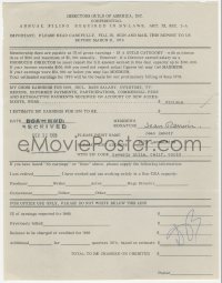 5j0012 JEAN RENOIR signed DGA tax filing 1969 paying his dues to the Directors Guild of America!