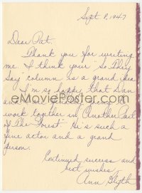 5j0036 ANN BLYTH signed letter 1947 thanking a fan & she sent a photo of herself feeding her toddler