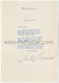 5j0043 CHARLOTTE GREENWOOD signed letter 1941 just made The Perfect Snob & was born in Philadelphia!