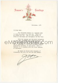 5j0052 JOAN CRAWFORD signed letter 1974 explaining to Lillian Gish the meaning of Christmas!